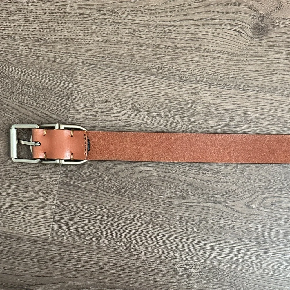 AllSaints Brown Leather Belt with Matte Silver Hardware